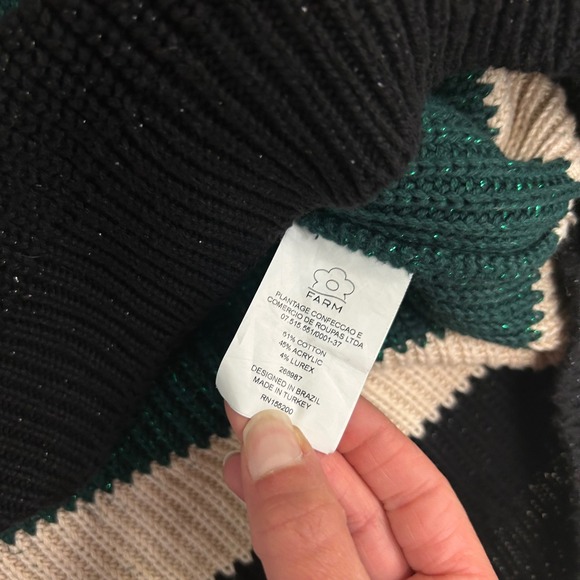 Farm Rio X Anthropologie Striped Turtleneck Tunic Sweater Metallic Flecks Large - Picture 7 of 8